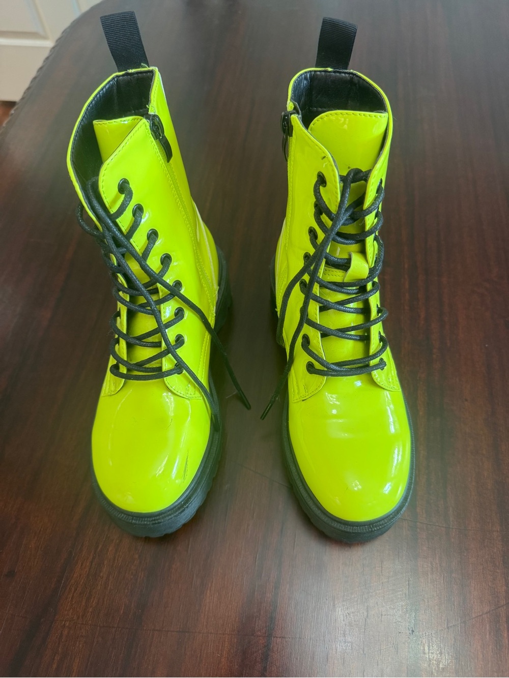 Neon Lime Patent Combat Boots